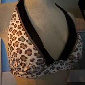 Brown and Black Swim Bra with Leopard Print